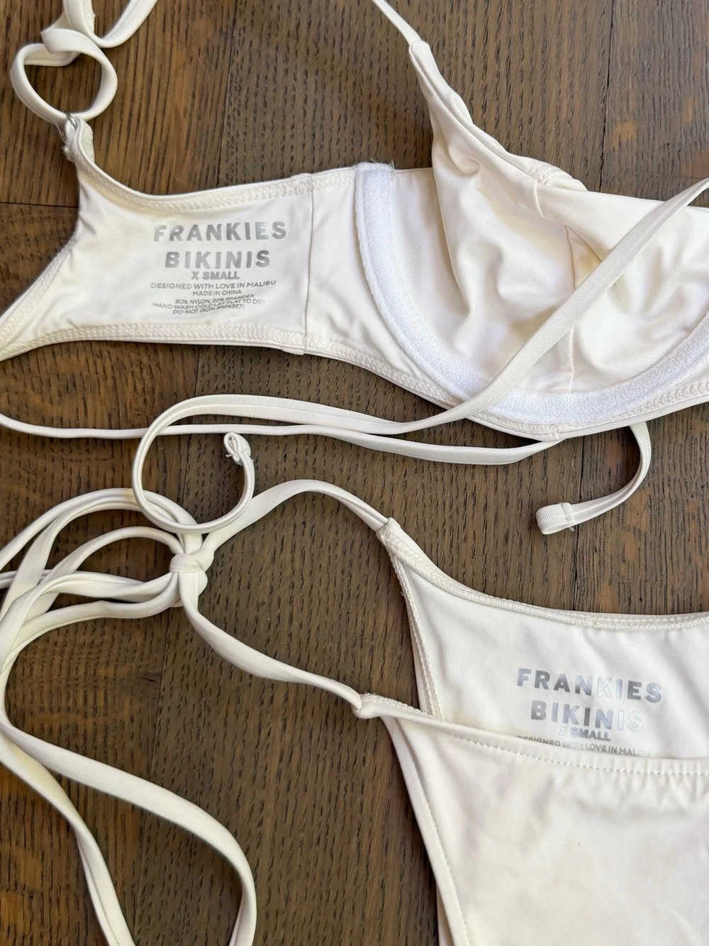 Frankie's Bikinis Cream Underwire Top with Tie-Side String Bottoms